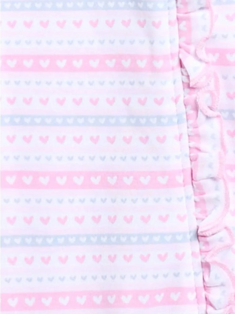 Kissy Kissy Pink & White Heart Stripe Ruffled Footie Onesie
